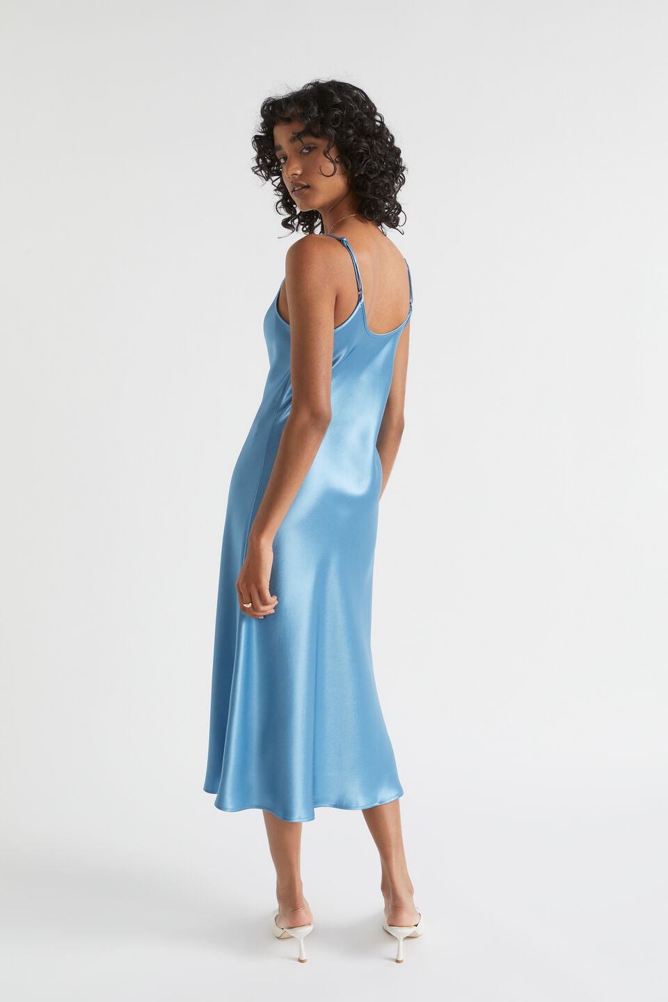 Satin Slip Dress  Soft Cobalt