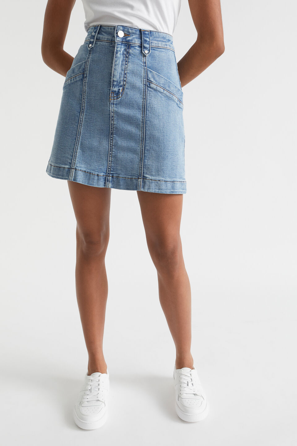 Denim A Line Seamed Skirt  Capri Wash