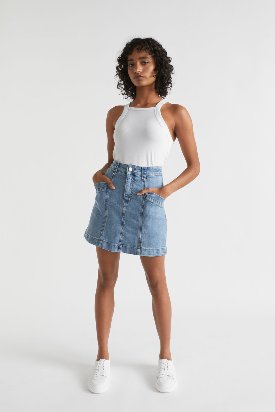 Denim A Line Seamed Skirt  Capri Wash