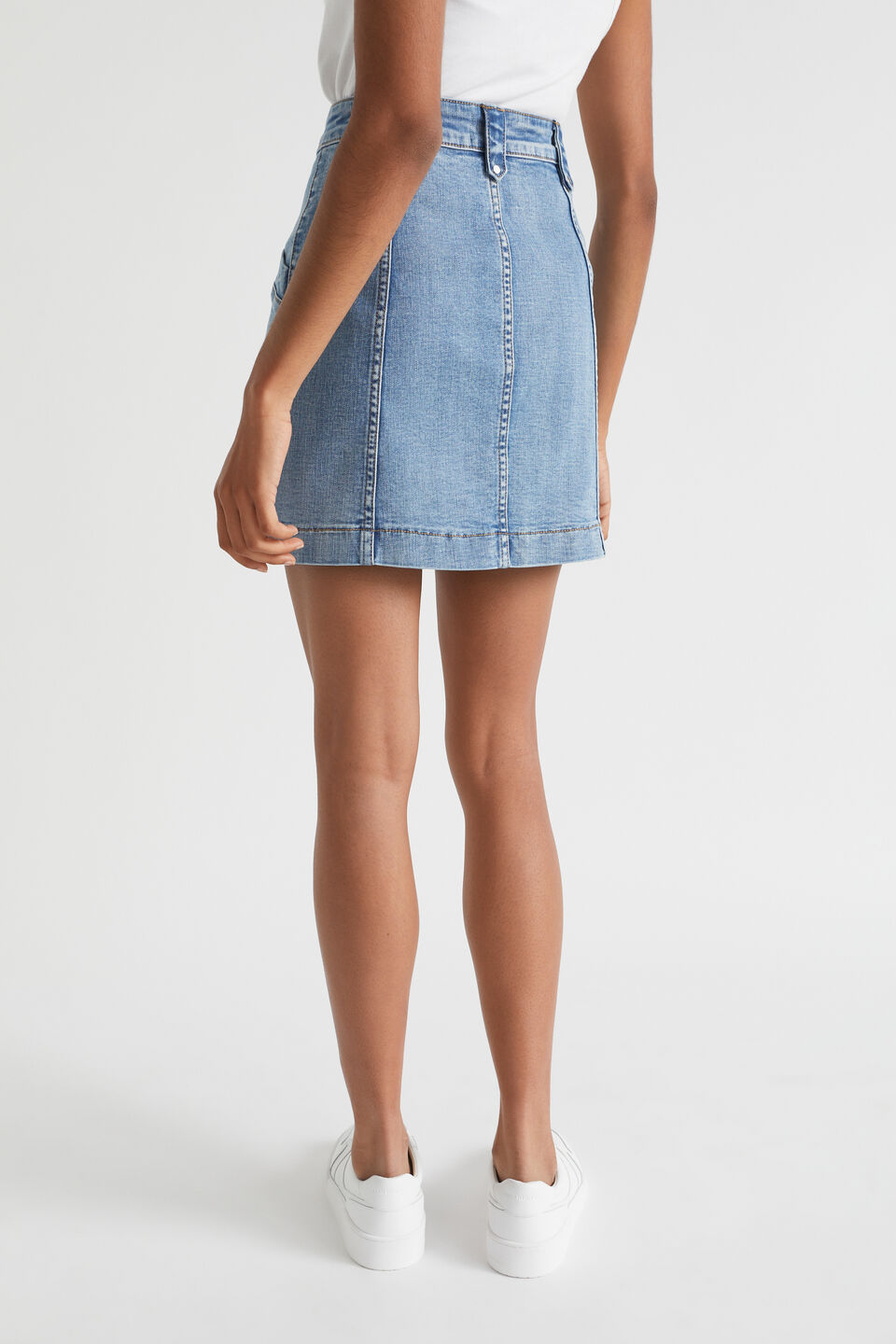 Denim A Line Seamed Skirt  Capri Wash