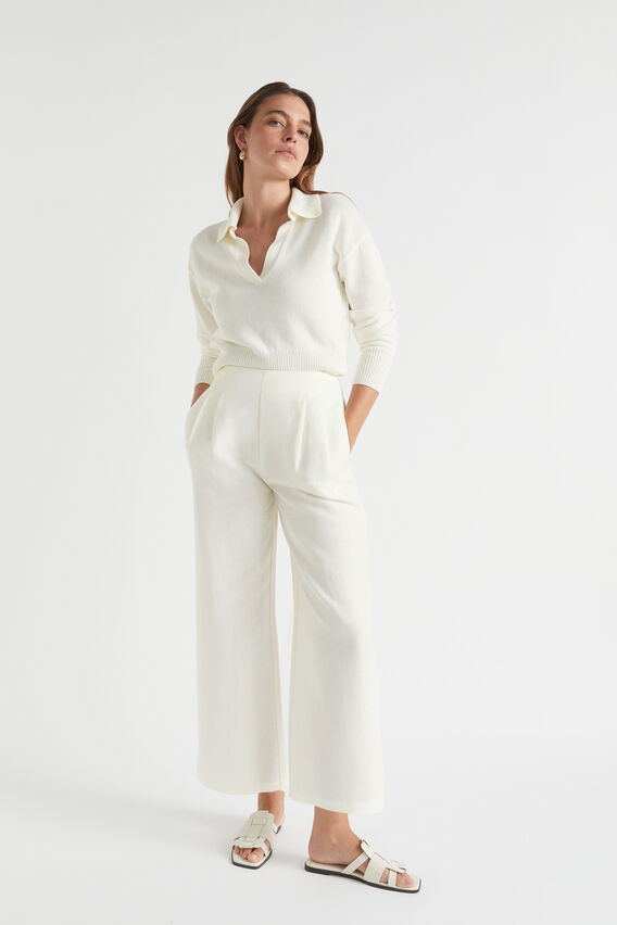 Linen Blend Cropped Pant  Cloud Cream  hi-res