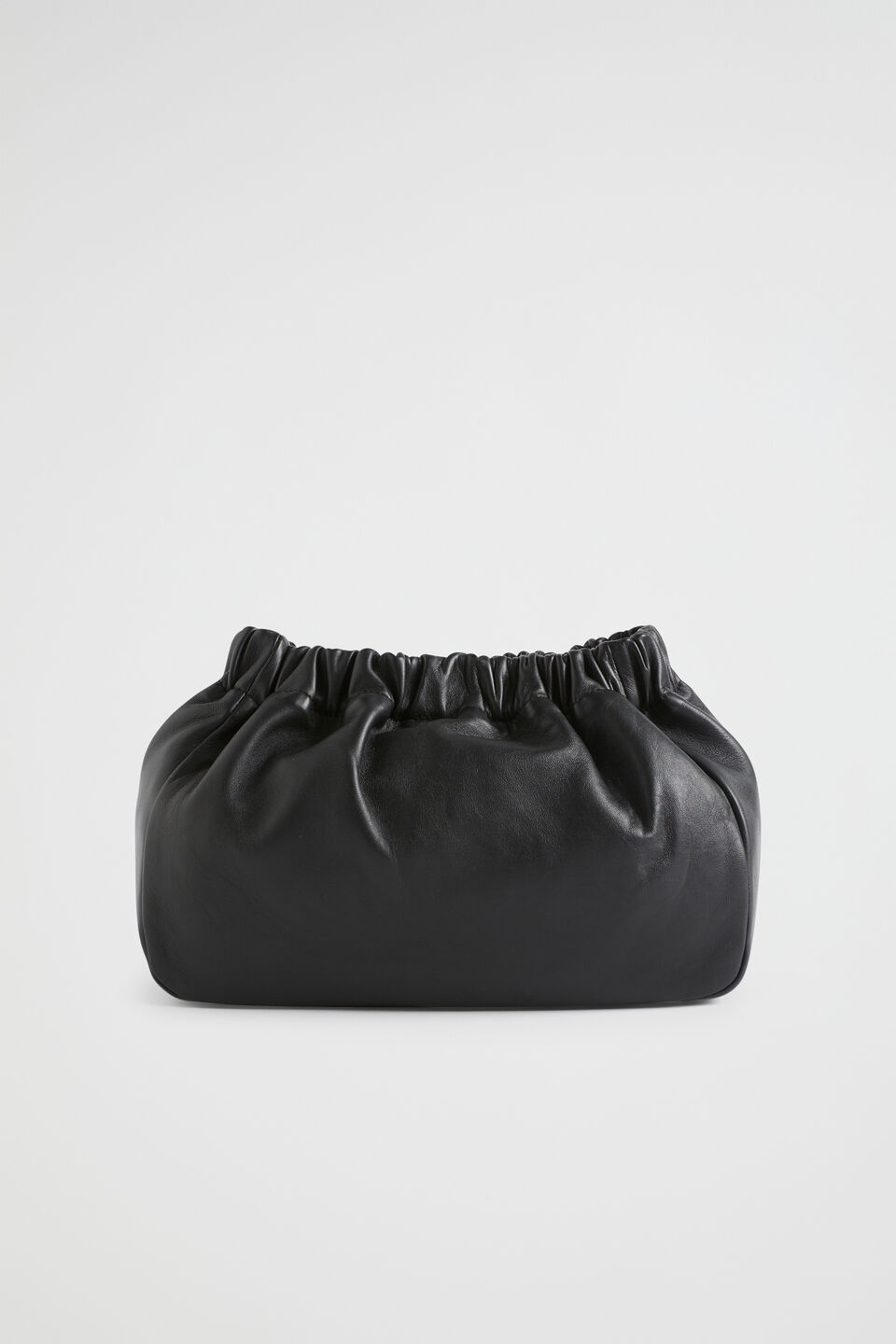 Rouched Leather Clutch  Black