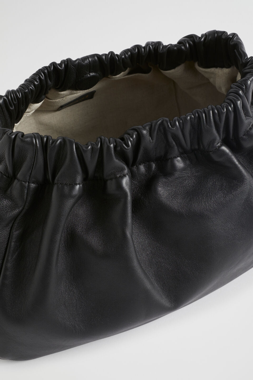 Rouched Leather Clutch  Black