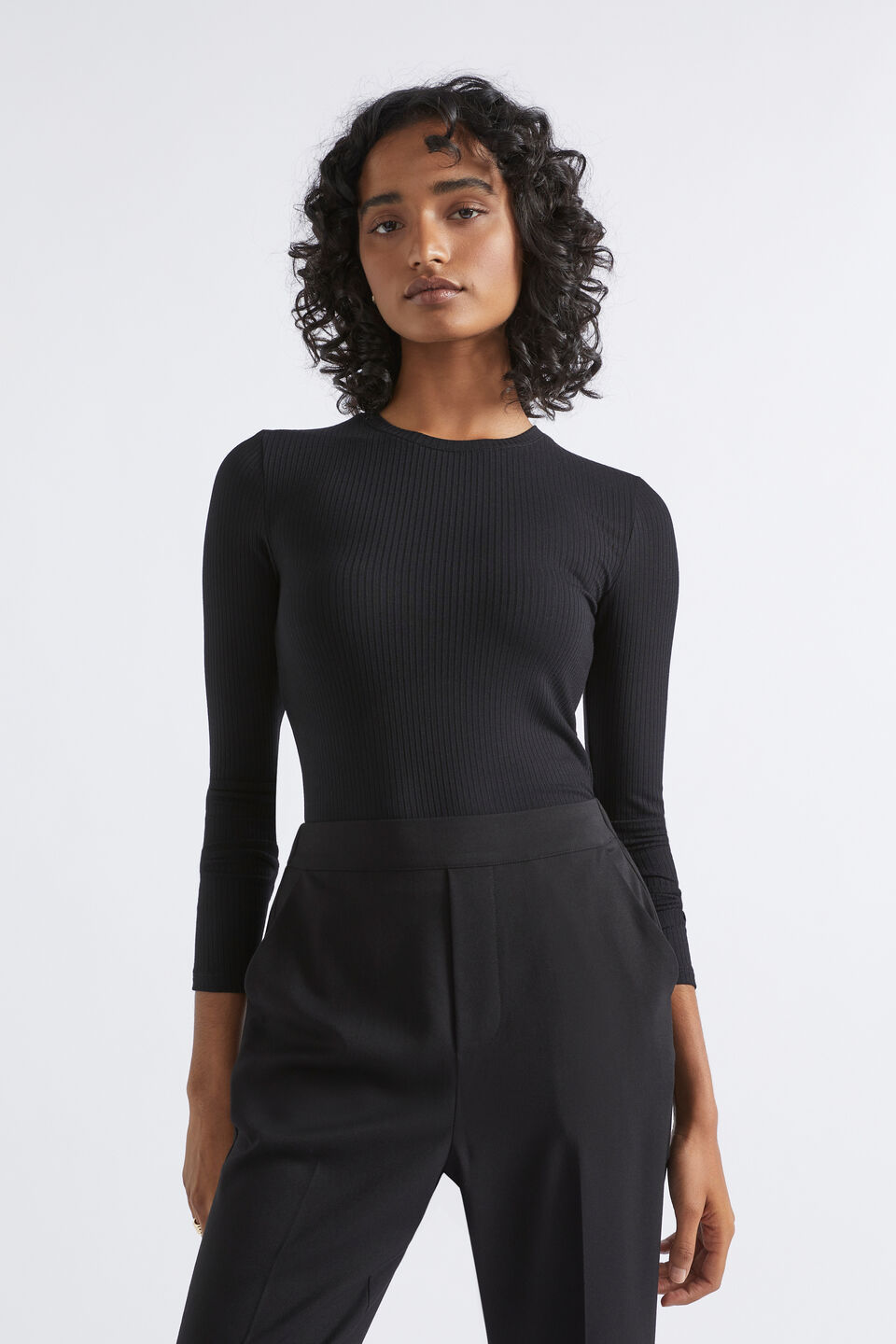 Core Rib Crew Neck Top  Black