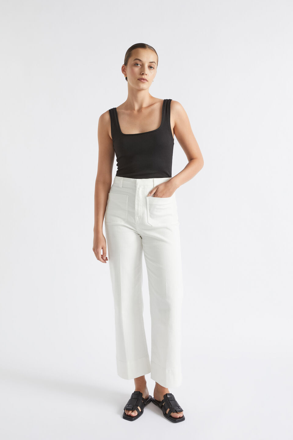 Square Neck Rib Tank  Black