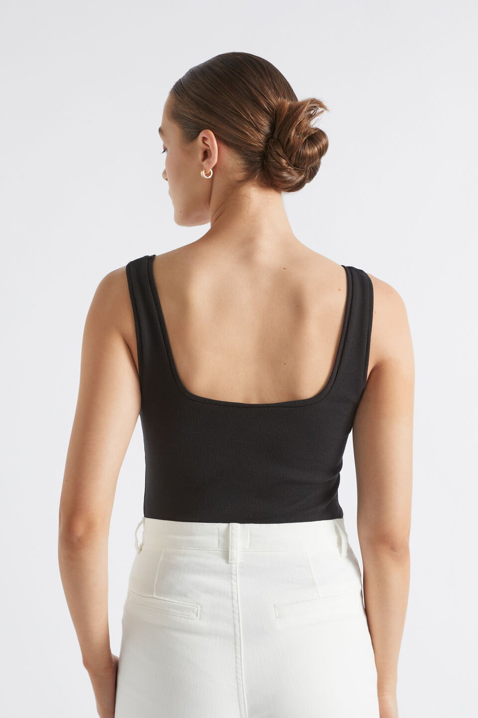 Square Neck Rib Tank  Black