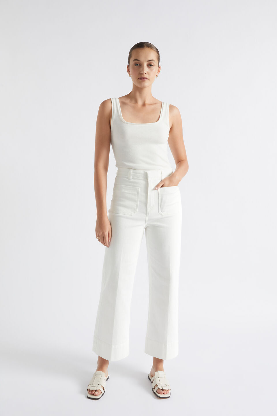 Square Neck Rib Tank  Cloud Cream