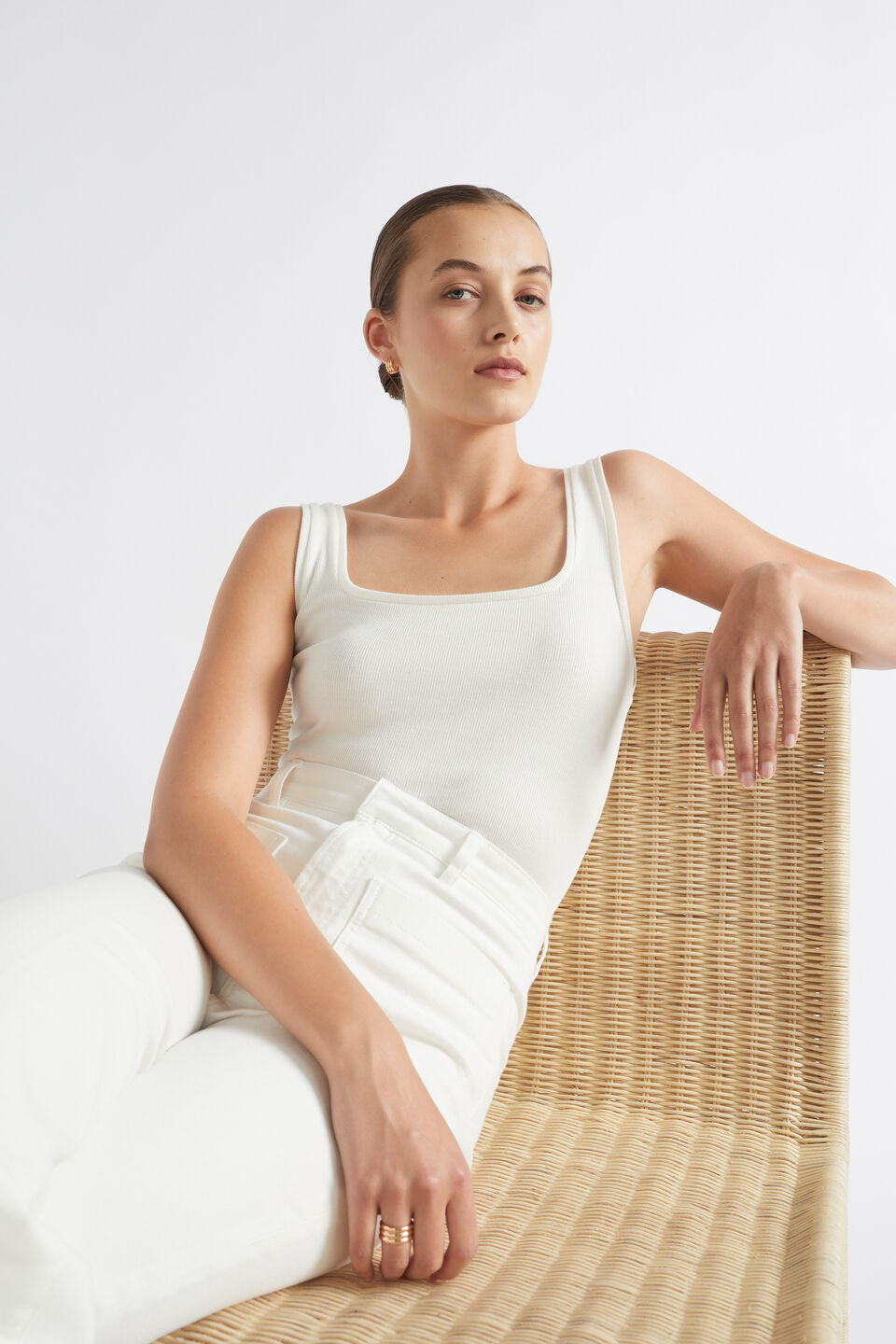 Square Neck Rib Tank  Cloud Cream
