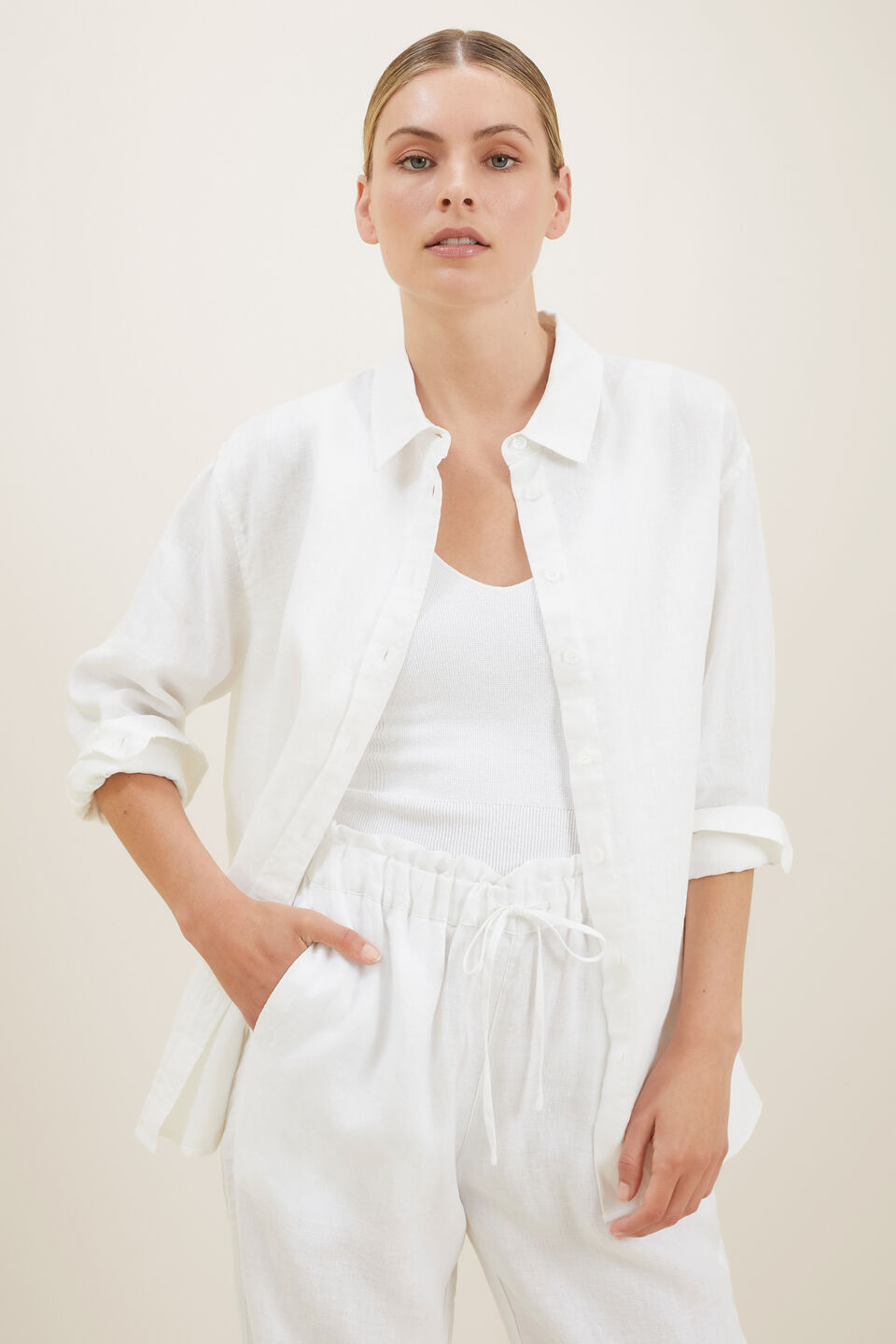 Linen Boyfriend Shirt  Whisper White
