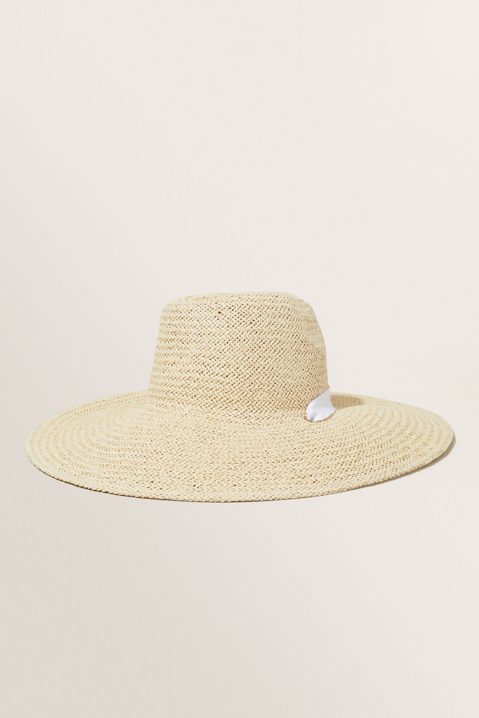 Straw Ribbon Tie Sun Hat  Natural White