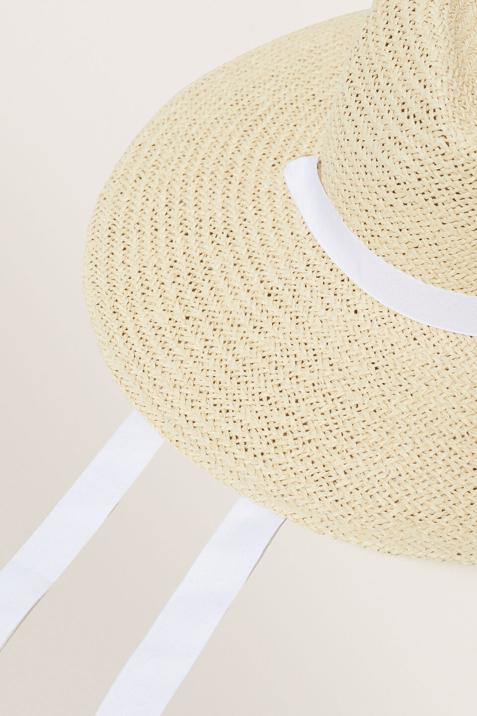 Straw Ribbon Tie Sun Hat  Natural White