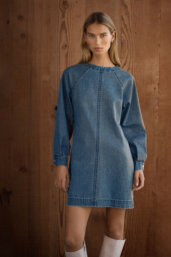Denim Mini Dress  Mid Indigo Wash  hi-res