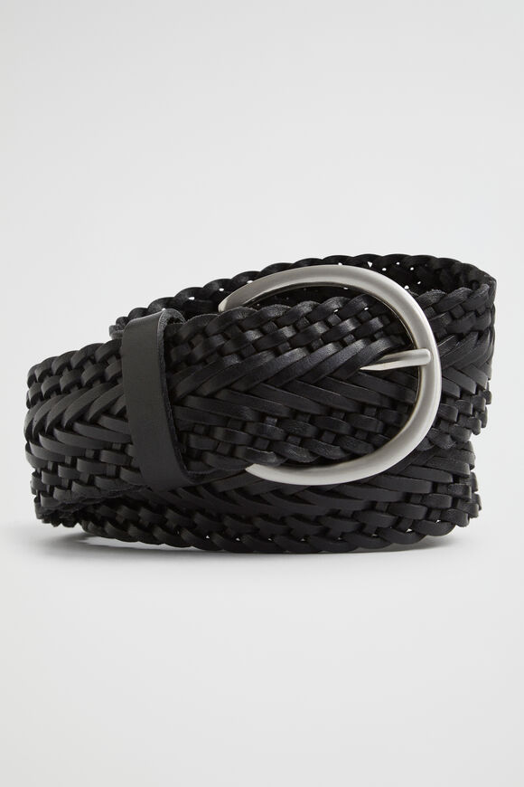 Chevron Weave Leather Belt  Black  hi-res