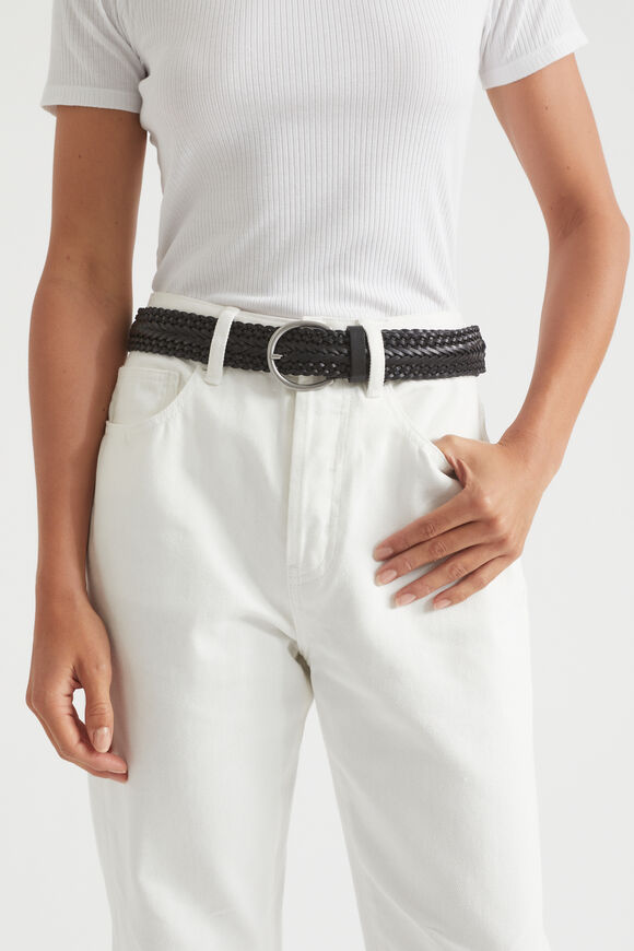 Chevron Weave Leather Belt  Black  hi-res