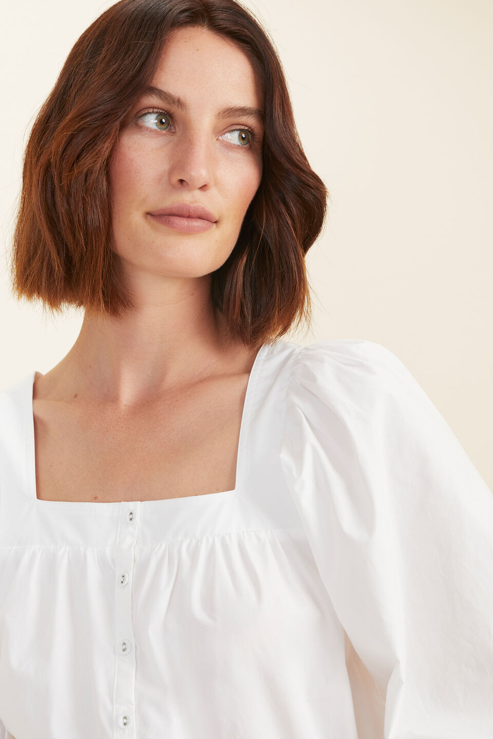 Poplin Button Through Blouse  Whisper White