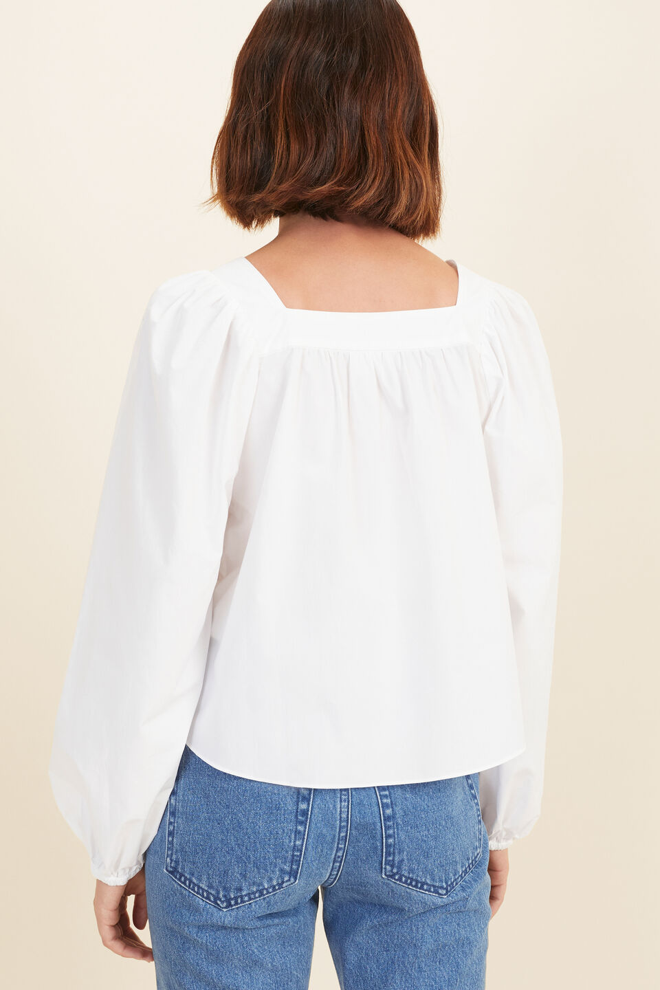 Poplin Button Through Blouse  Whisper White