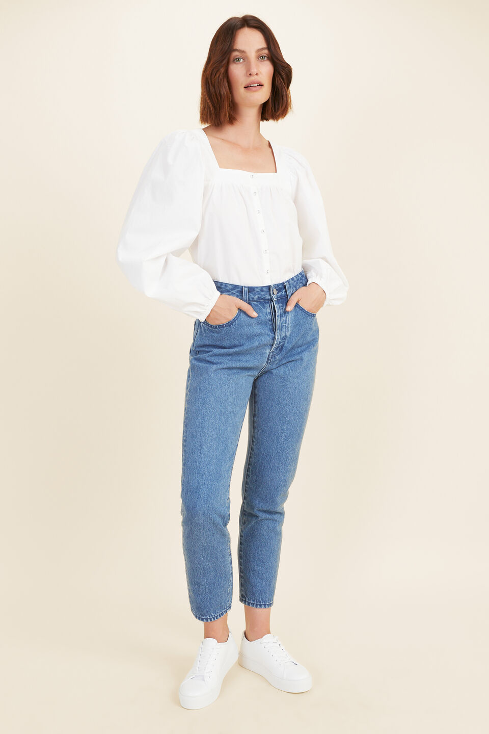 Poplin Button Through Blouse  Whisper White