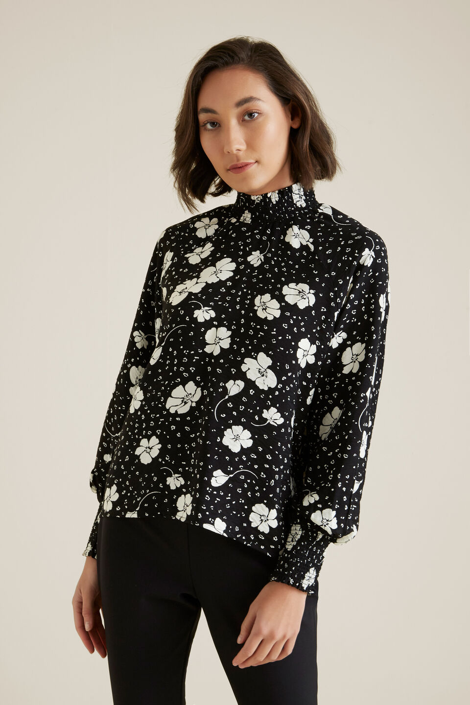 Shirred Floral Blouse  