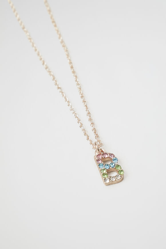 Rainbow Diamante Initial Necklace  B  hi-res