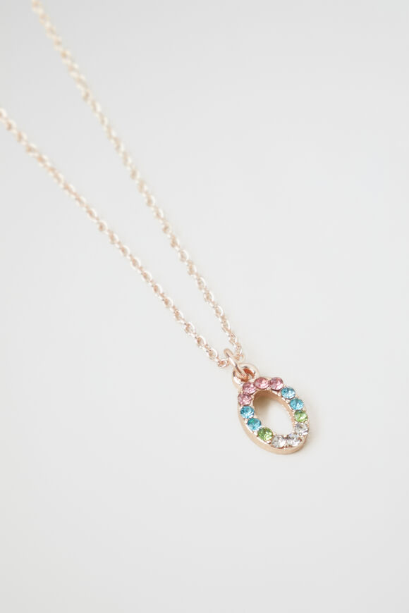 Rainbow Diamante Initial Necklace  O  hi-res