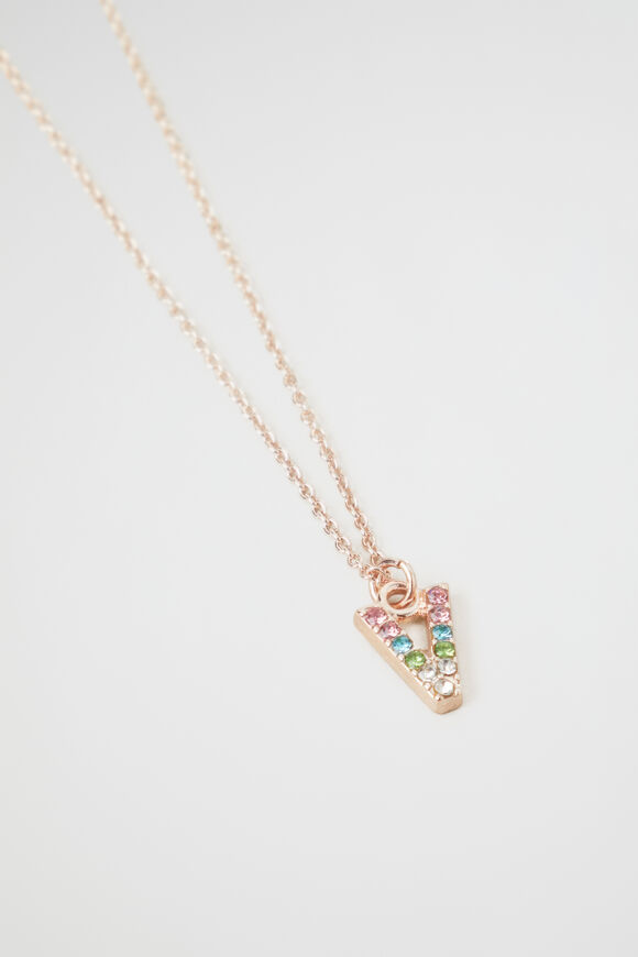 Rainbow Diamante Initial Necklace  V  hi-res