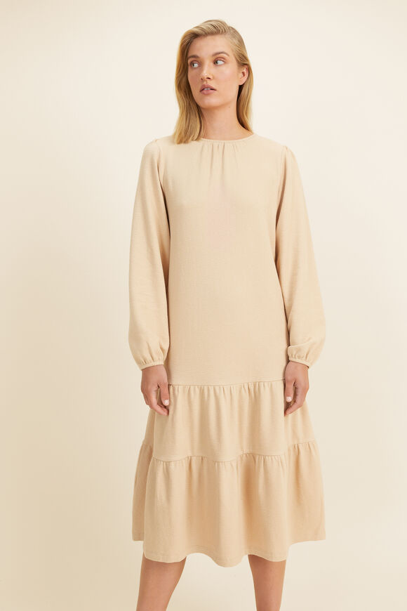Jersey Tiered Midi Dress   Champagne Beige  hi-res