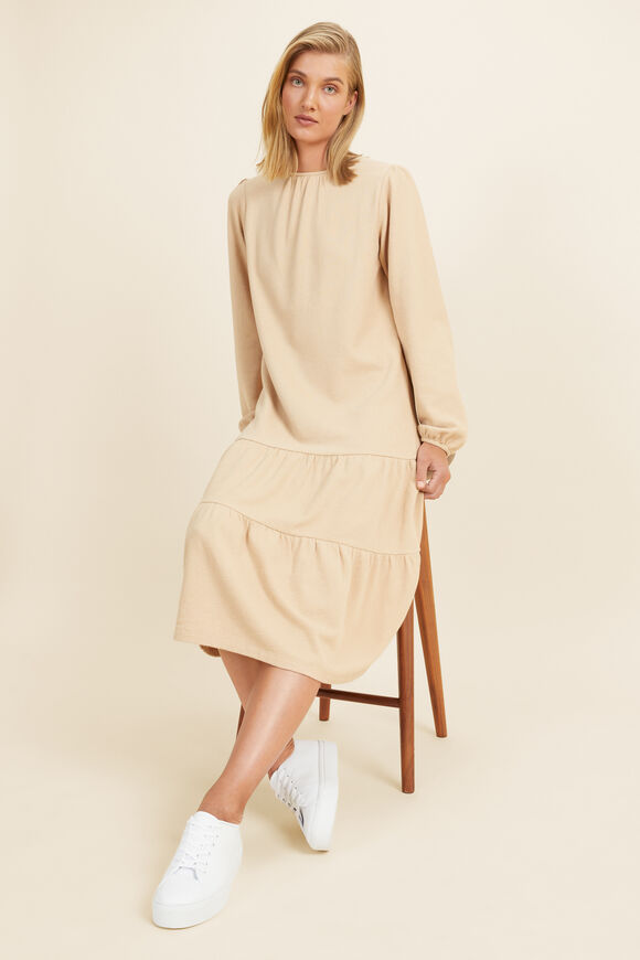 Jersey Tiered Midi Dress   Champagne Beige  hi-res