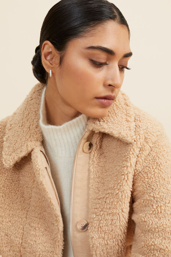 Teddy Collared Coat   Champagne Beige  hi-res
