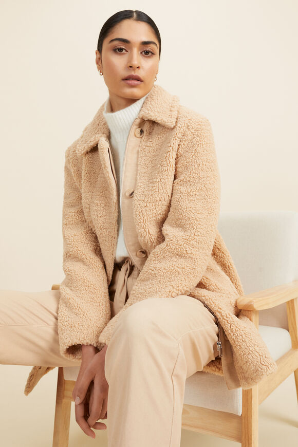 Teddy Collared Coat   Champagne Beige  hi-res