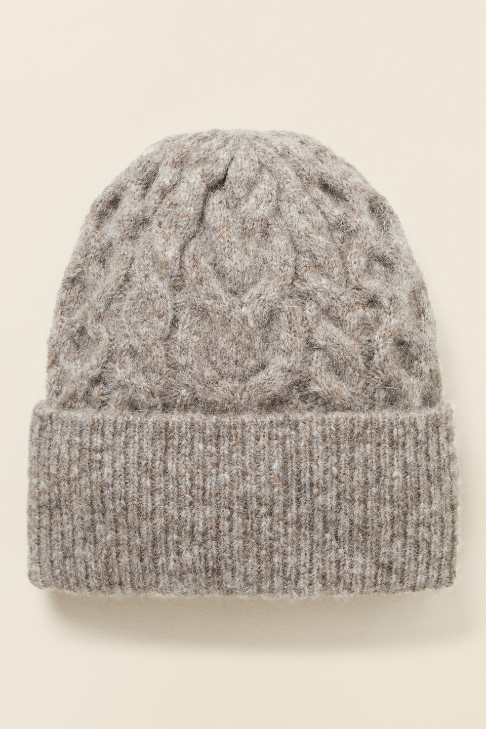 Cable Stitch Knitted Beanie   Pewter Marle