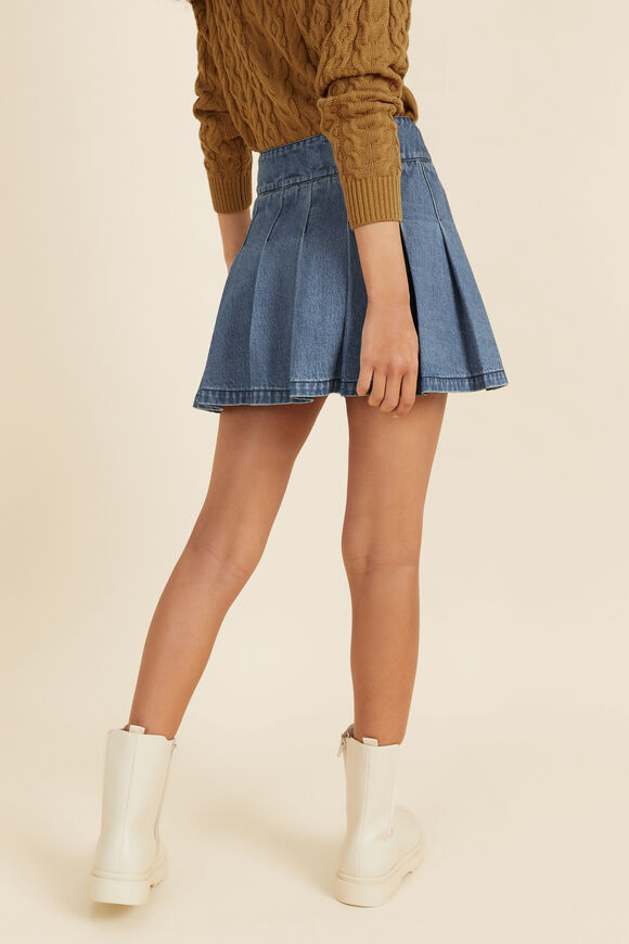 Denim Pleat Skirt  Washed Blue  hi-res