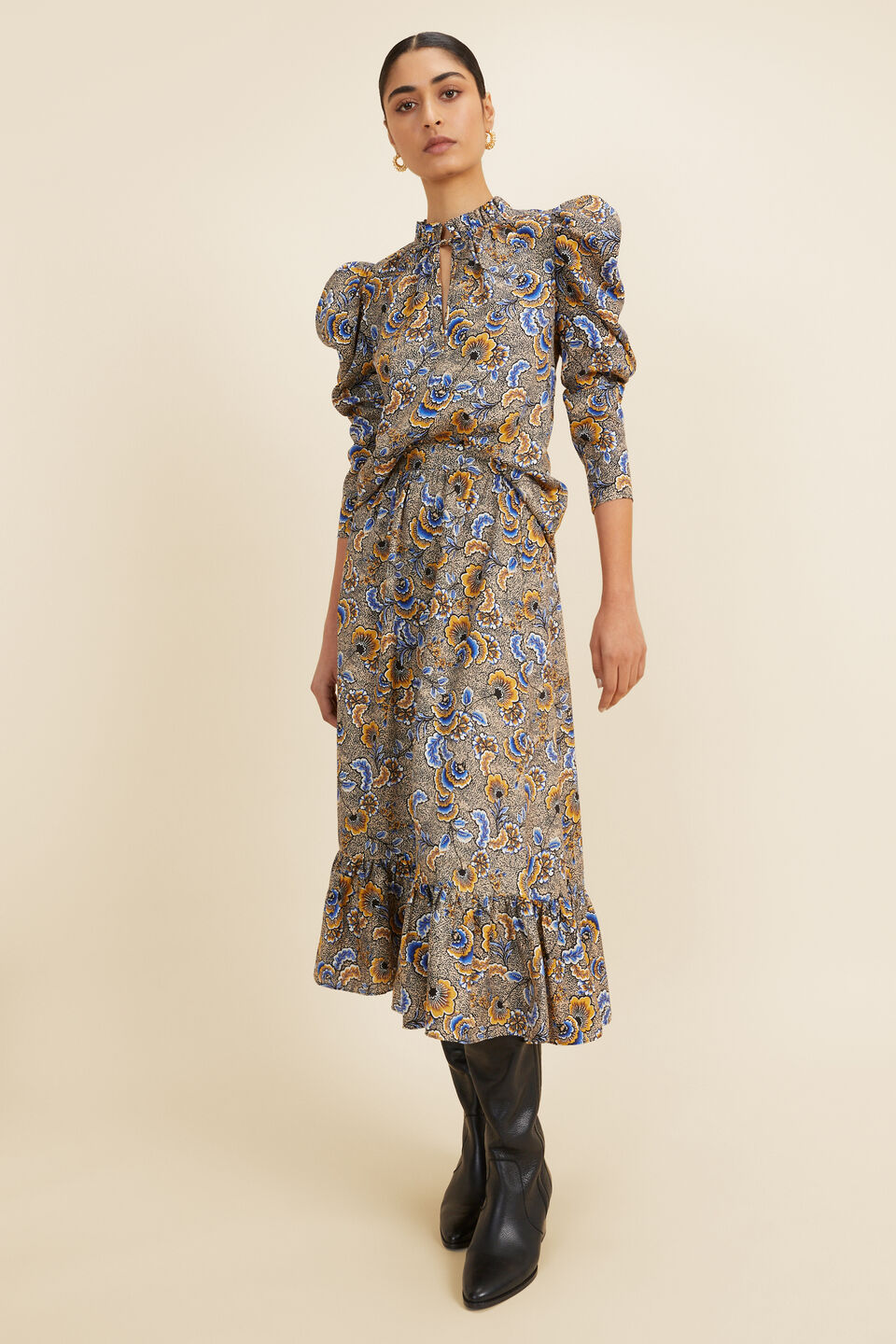 Floral Ruffle Skirt  Turmeric Floral