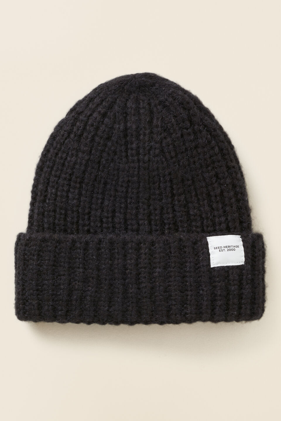 Chunky Knit Turnup Beanie  Black