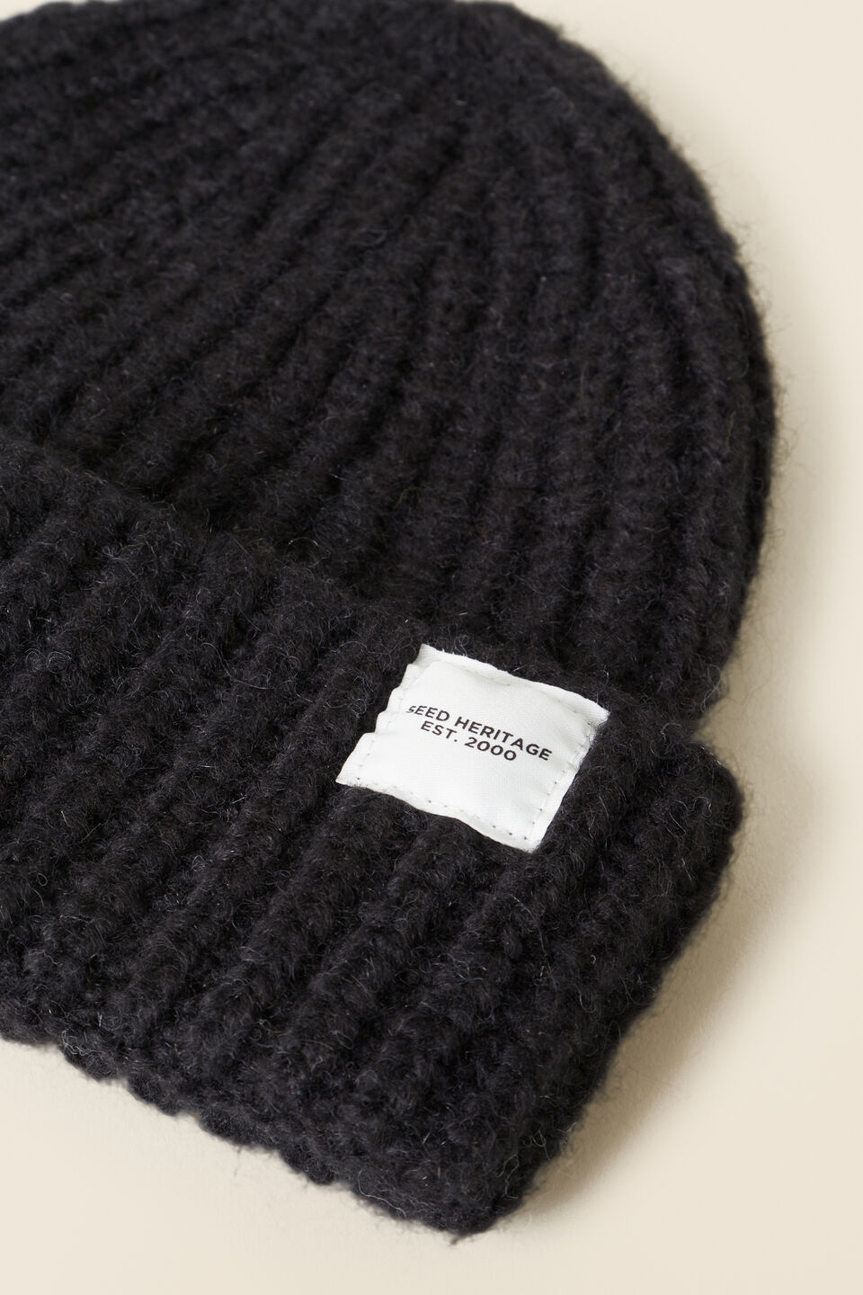 Chunky Knit Turnup Beanie  Black