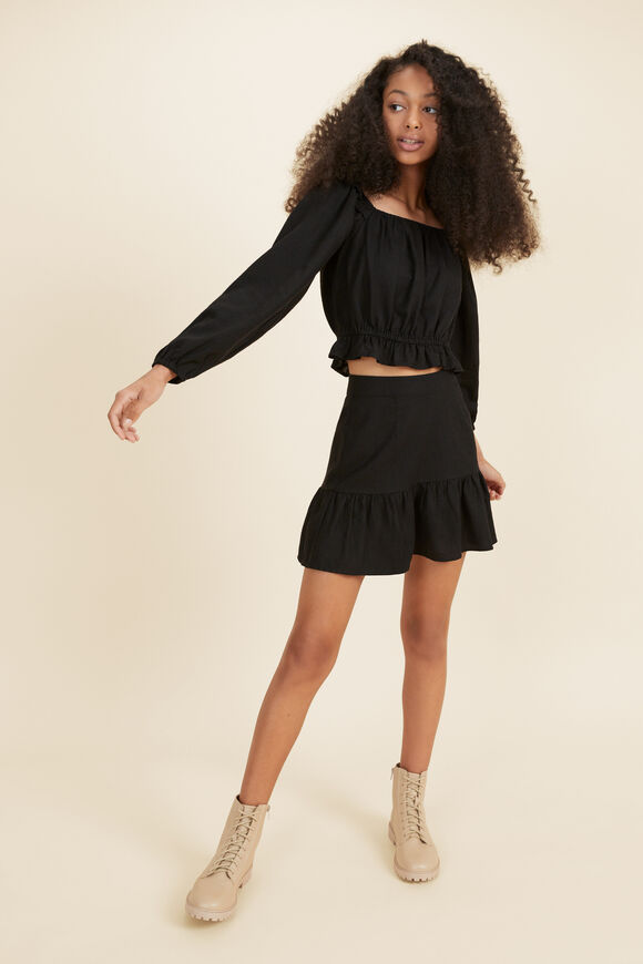Linen Frill Skirt  Black  hi-res