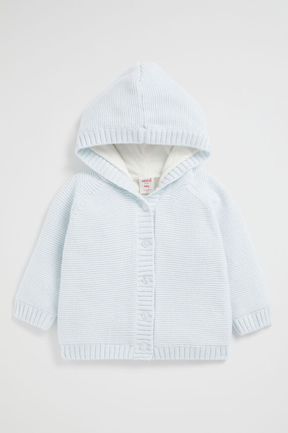 Knit Hooded Cardigan  Ice Blue  hi-res