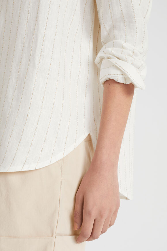 Core Linen Boyfriend Shirt  Auburn Pinstripe  hi-res