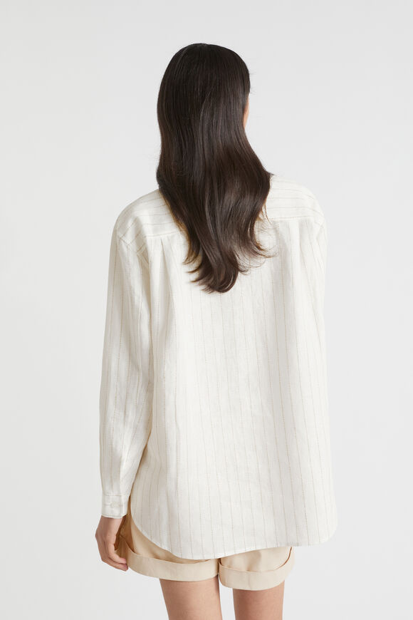 Core Linen Boyfriend Shirt  Auburn Pinstripe  hi-res
