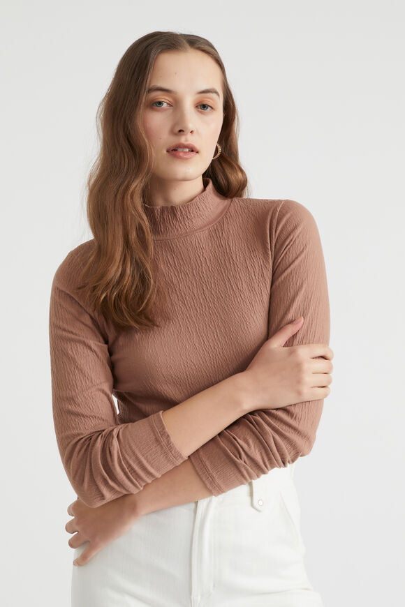 Textured Long Sleeve Top  Chocolate Malt  hi-res
