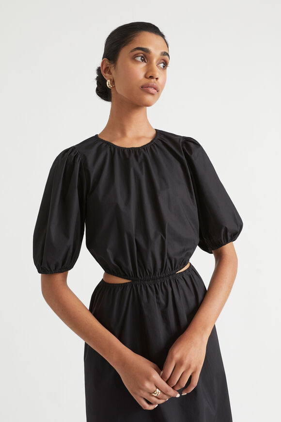 Poplin Cut Out Midi Dress  Black  hi-res