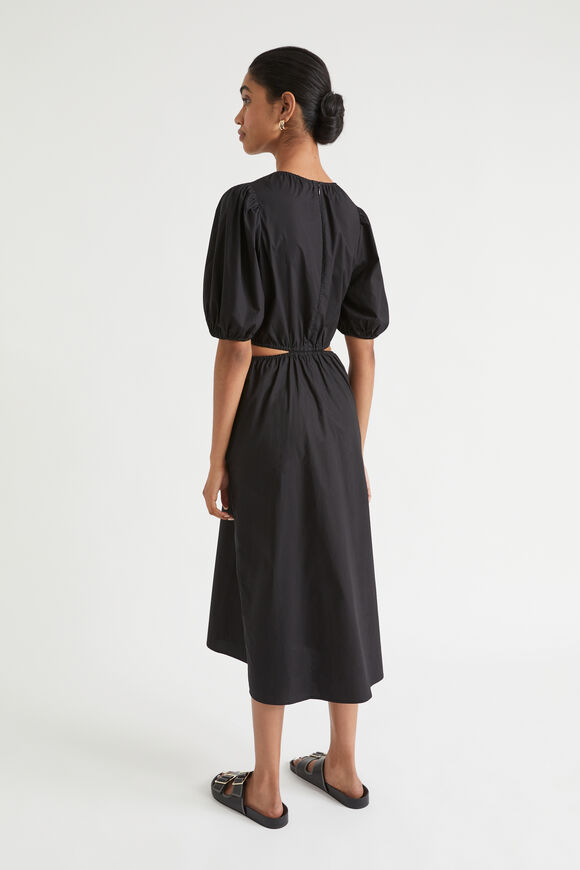 Poplin Cut Out Midi Dress  Black  hi-res