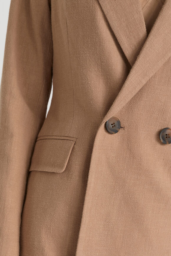 Ramie Cotton Longline Blazer  Auburn Brown  hi-res