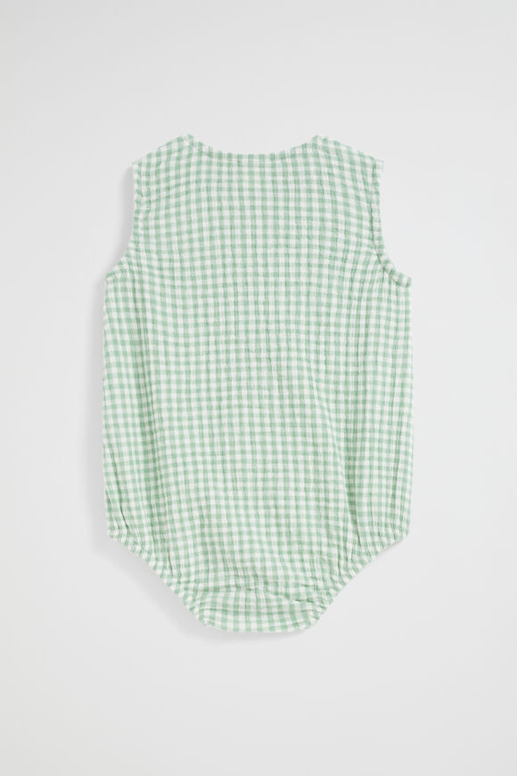 Gingham Placket Romper  Gum Leaf  hi-res
