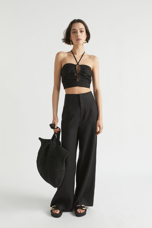 Linen Gathered Bodice  Black  hi-res