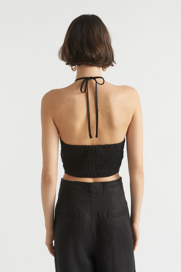 Linen Gathered Bodice  Black  hi-res