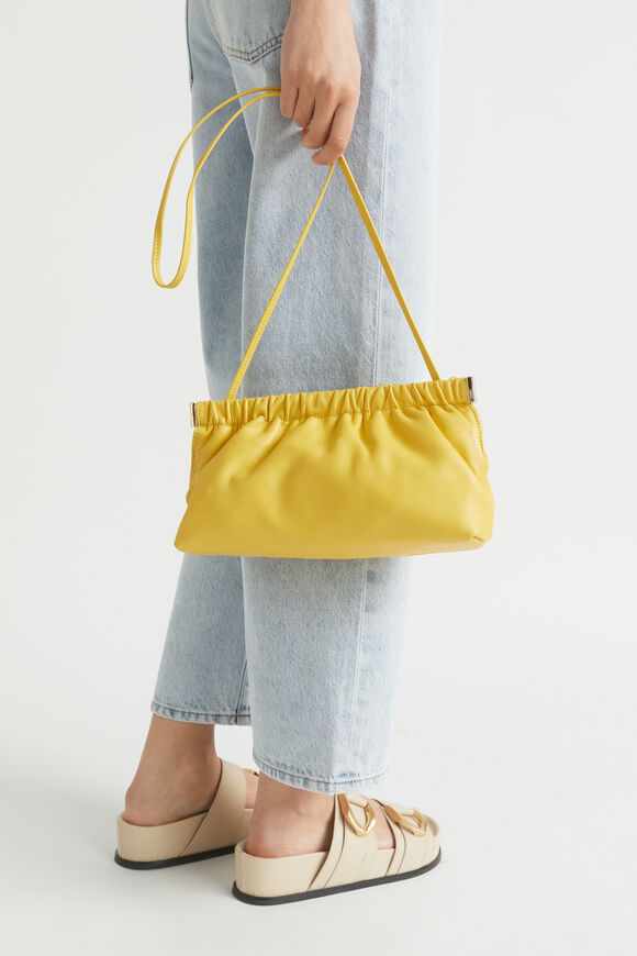 Gathered Leather Clutch  Gold Amber  hi-res