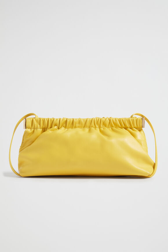 Gathered Leather Clutch  Gold Amber  hi-res