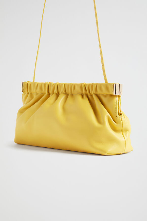 Gathered Leather Clutch  Gold Amber  hi-res