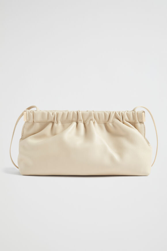Gathered Leather Clutch  Stone  hi-res