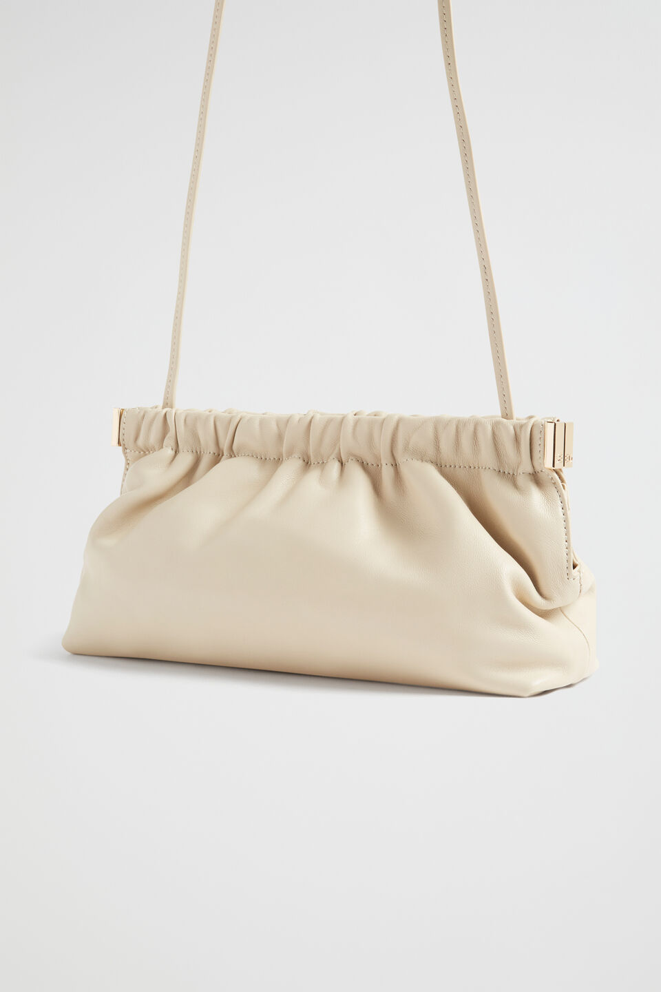 Gathered Leather Clutch  Stone